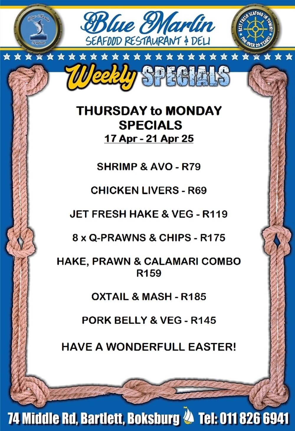 Blue Marlin Seafood Restaurant Boksburg Special Offers
